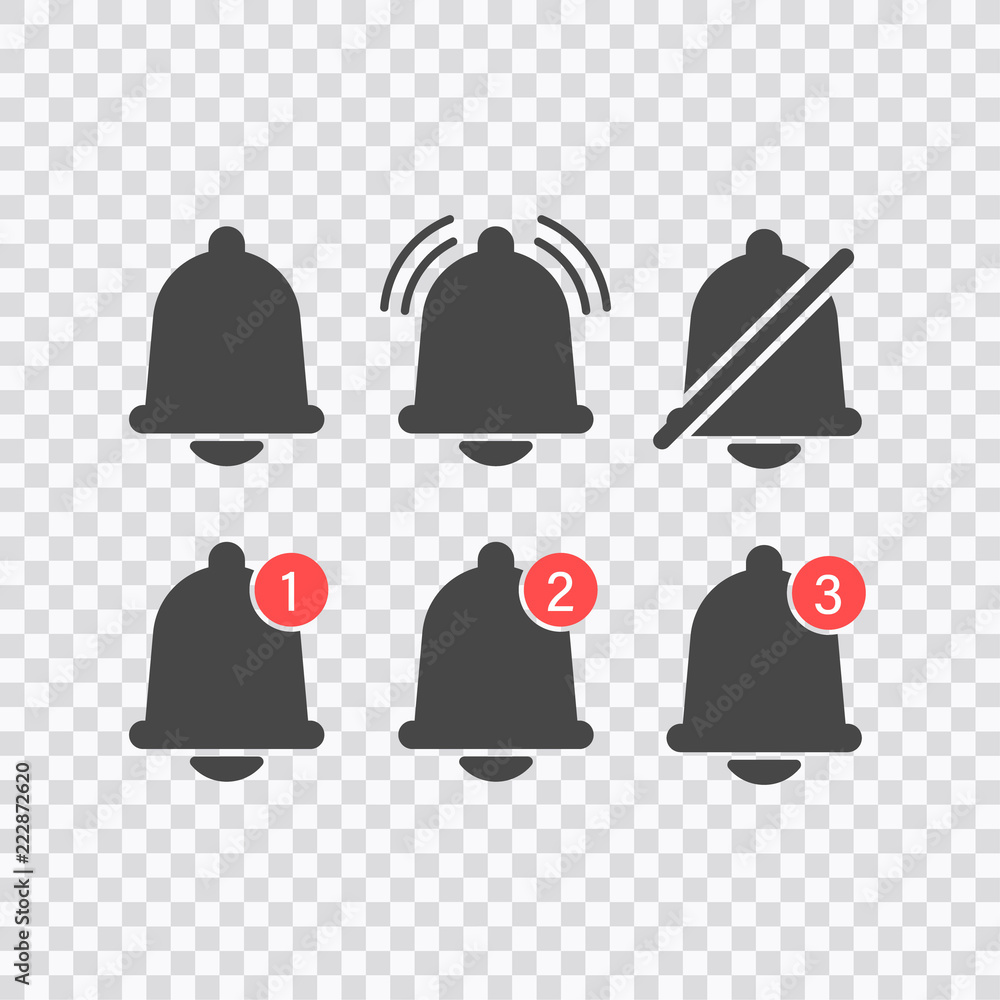 Poster notifications bell icons set with bell and different elements. for incoming inbox message. modern ve