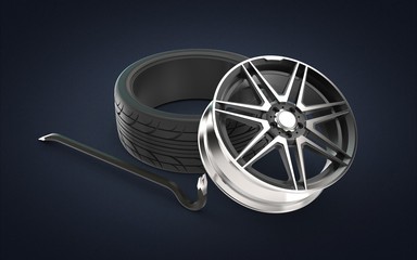 3d illustration of tire fitting equipment isolated on dark background