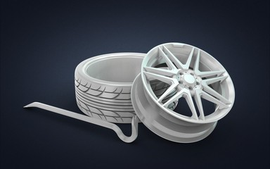 3d illustration of tire fitting equipment isolated on dark background