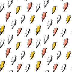 Lightning seamless pattern vector illustration. Hand drawn sketched doodle lightning symbols