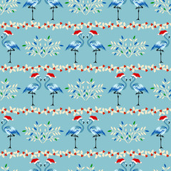Christmas background with flamingo