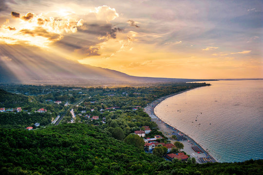 overlooking the sunset and beach. HDR