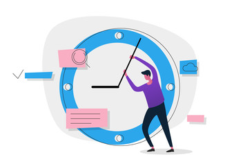 Fototapeta premium Time managment concept banner. Use for web banner, infographics, hero images. Flat vector illustration isolated on white background.