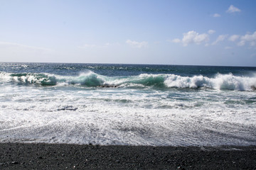 The infinity ocean licking the rocks on the coast of Lanzarote, Canary Islands