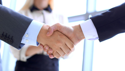 Business people shaking hands as a sign of agreement. Success concept