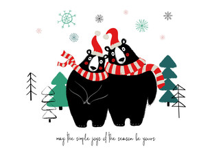 Couple Of Cute Hugging Bears In Winter.