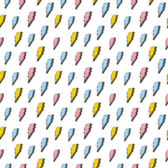 Lightning seamless pattern vector illustration. Hand drawn sketched doodle lightning symbols