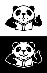 Panda character with book cut out silhouette
