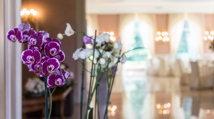 Beautiful flowers in an elegant ball room