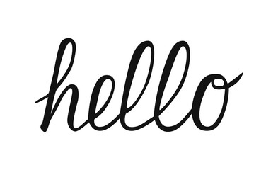 The word "Hello" is written by brush pen. Calligraphy font handwritten lettering isolated on white  for t-shorts, banners, posters, websites, social media etc.