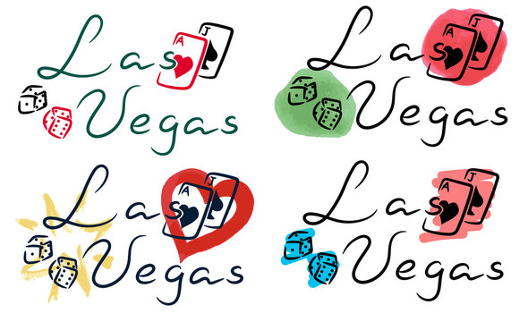 Las Vegas cards and dice sketch with watercolor and felt-tip pen grunge vector illustration