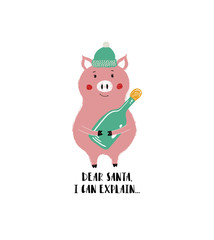 Funny Christmas Card With Pig.