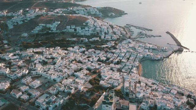 Flight over island Paros in Greece