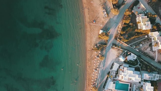 Flight over island Paros in Greece