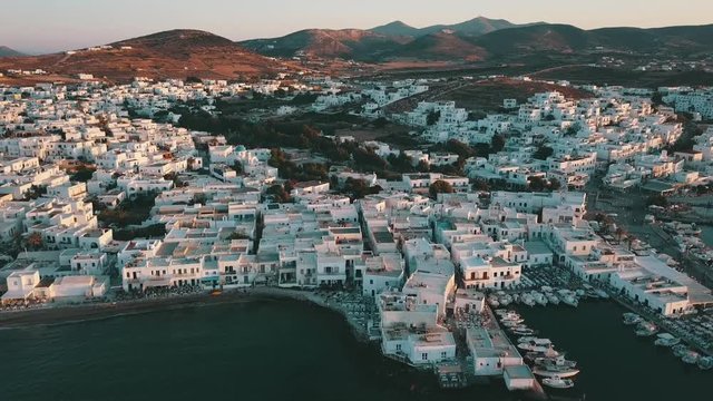 Flight over island Paros in Greece