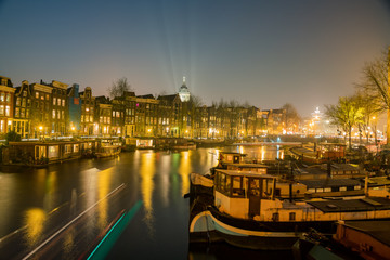 Night view of the beautiful cityscape and canal and Church of Saint Nicholas