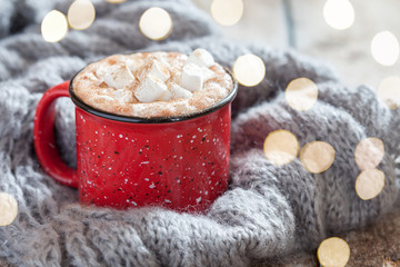 Cocoa in Red Mug with Marshmallows