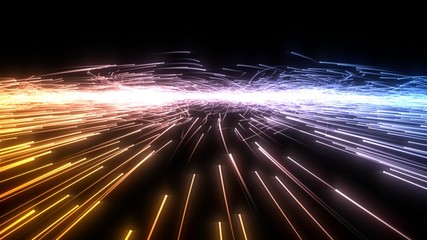 flowing particles swarm with glowing trails. 3d illustration.