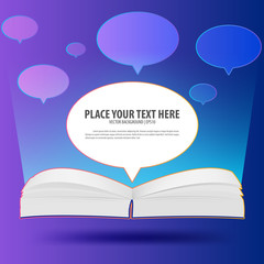 Open book with bubble idea on background.