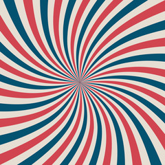 American retro patriotic vector illustration. Concentric stripes in colors of United States flag. Twirl background  Labor Day or Patriot day banners and greeting cards.