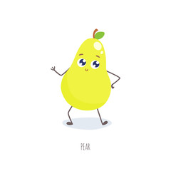 Cute cartoon pear vector illustration.