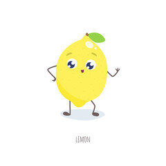 Cute cartoon lemon vector illustration.