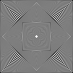 Abstract black and white striped background. Geometric pattern with visual distortion effect. Optical illusion. Op art.