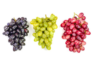 green pink and blue grapes isolated on the white background