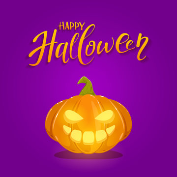 Happy Halloween Pumpkin on Purple Background