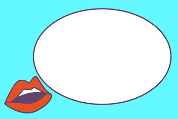 Flat design business Vector Illustration Empty copy space for Ad website promotion esp isolated Banner template. Sensually Parted Red Lips wearing Lipstick and blank white oval board