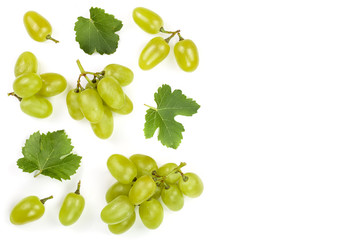 green grapes isolated on the white background with copy space for your text. Top view. Flat lay...