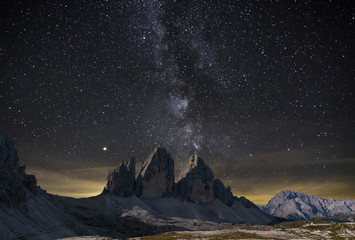 Beautiful Milky Way above the Dolomites in Italy