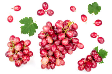 pink grapes isolated on the white background. Top view. Flat lay pattern