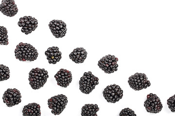 Fresh blackberry isolated on white background with copy space for your text. Top view. Flat lay pattern