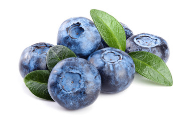 fresh blueberry with leaf isolated on white background