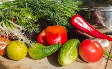 Colorful mix of many different fresh vegetables