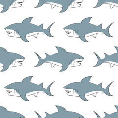 Shark seamless pattern, Hand drawn sketched doodle shark, vector illustration