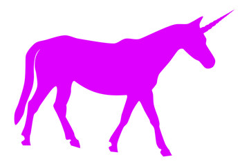 Vector illustration of a pink unicorn isolated in a transparent or white background. The body of a horse with a corner.