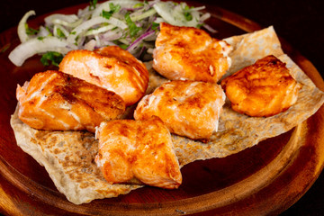 Salmon kebab shashlik