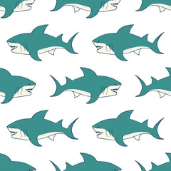Naklejka premium Shark seamless pattern, Hand drawn sketched doodle shark, vector illustration