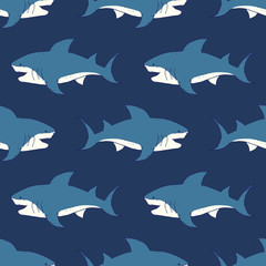 Shark seamless pattern, Hand drawn sketched doodle shark, vector illustration