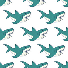 Obraz premium Shark seamless pattern, Hand drawn sketched doodle shark, vector illustration