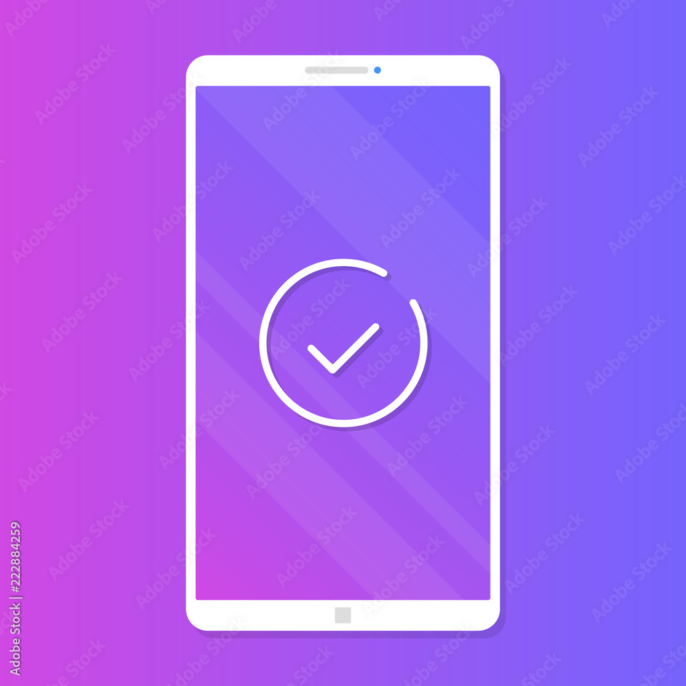 Poster smartphone with check mark. mobile phone with line checkmark icon. modern vector illustration