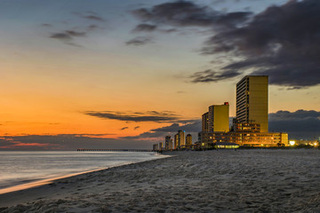 Sunset over Panama City Beach, Florida, USA Skyline.