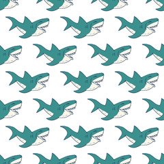 Shark seamless pattern, Hand drawn sketched doodle shark, vector illustration