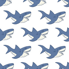 Naklejka premium Shark seamless pattern, Hand drawn sketched doodle shark, vector illustration
