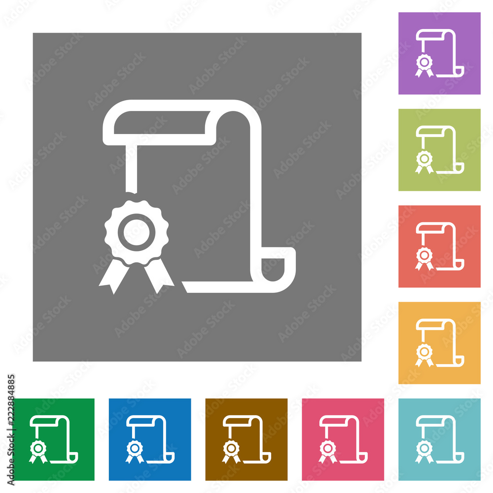 Poster scroll with certificate on left square flat icons