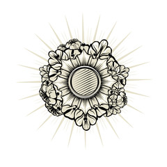Heraldic emblem with floral elements