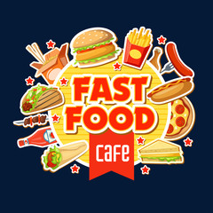 Fast food restaurant poster with lunch meal badge