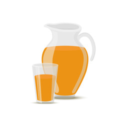 Vector orange juice in transparent glass jar and cup
